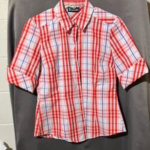 New York & Company Red Plaid Blouse